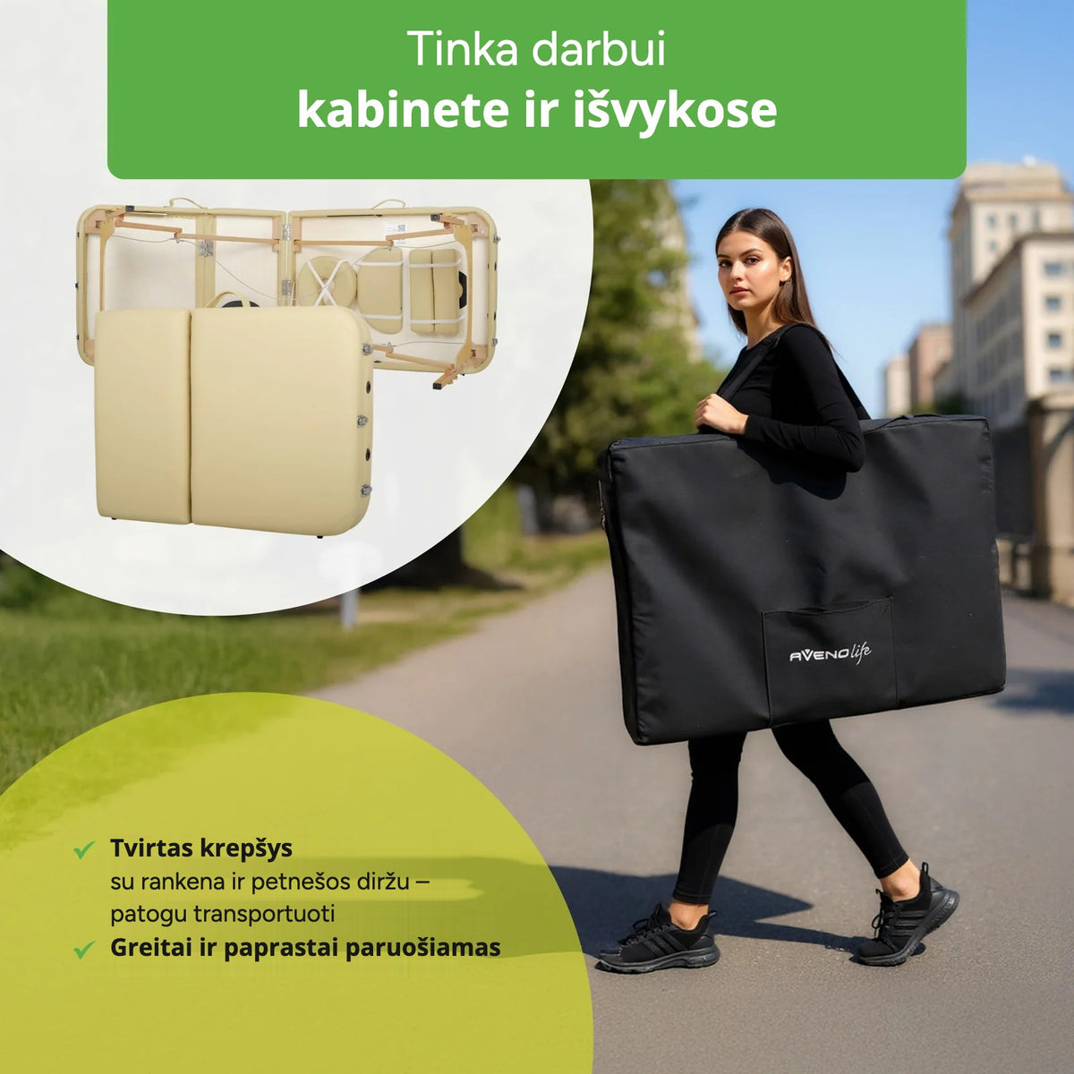Sulankstomas 3 segmentų masažo stalas Habys Aveno Life Bianca – vaizdas 4