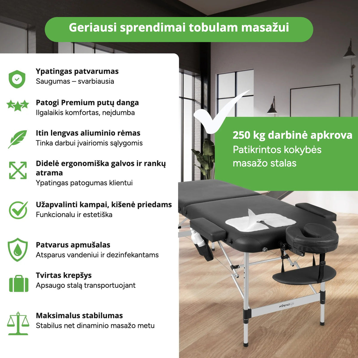 Aliuminis sulankstomas masažo stalas Habys Aveno Life Nadia Comfy – vaizdas 2