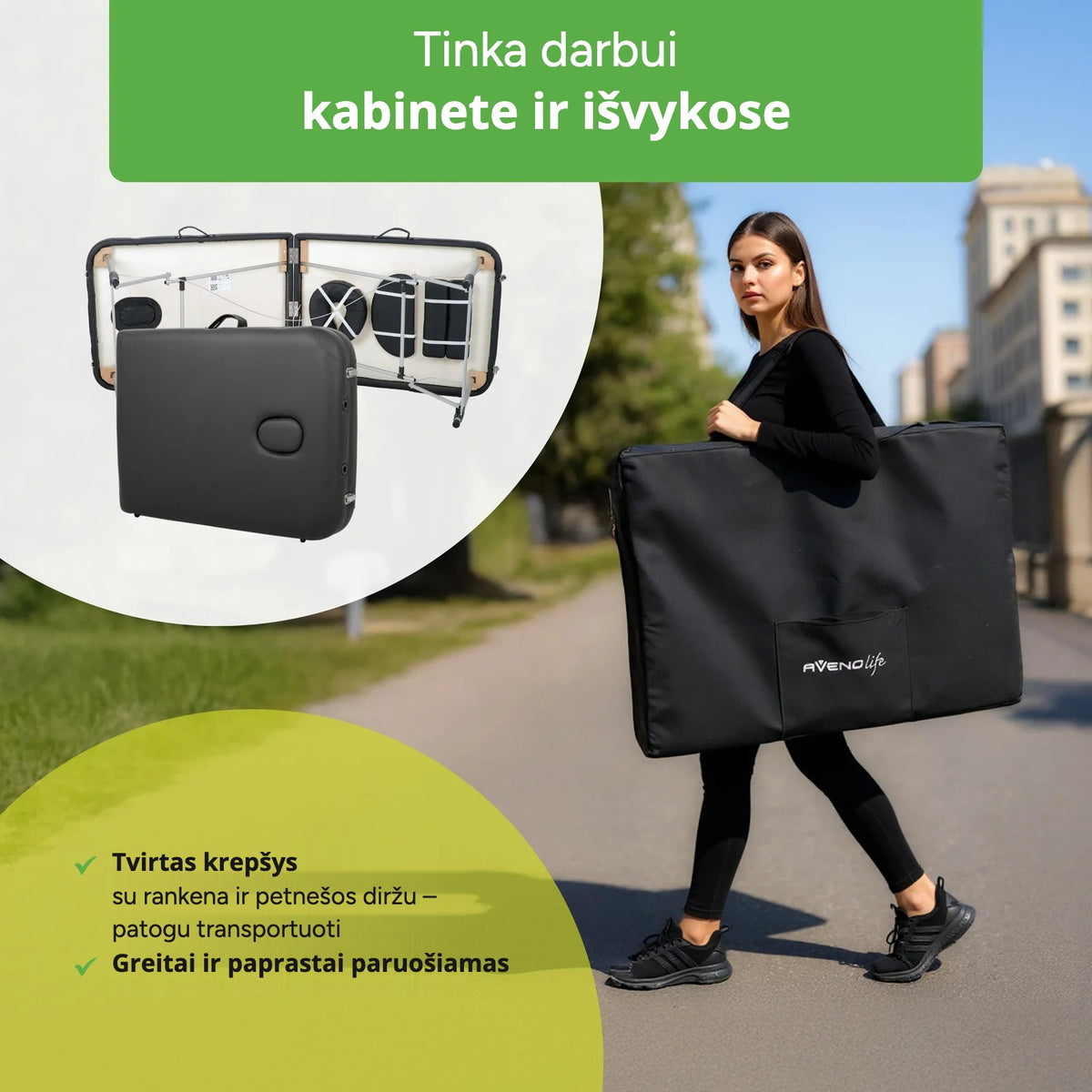 Aliuminis sulankstomas masažo stalas Habys Aveno Life Nadia Comfy – vaizdas 4