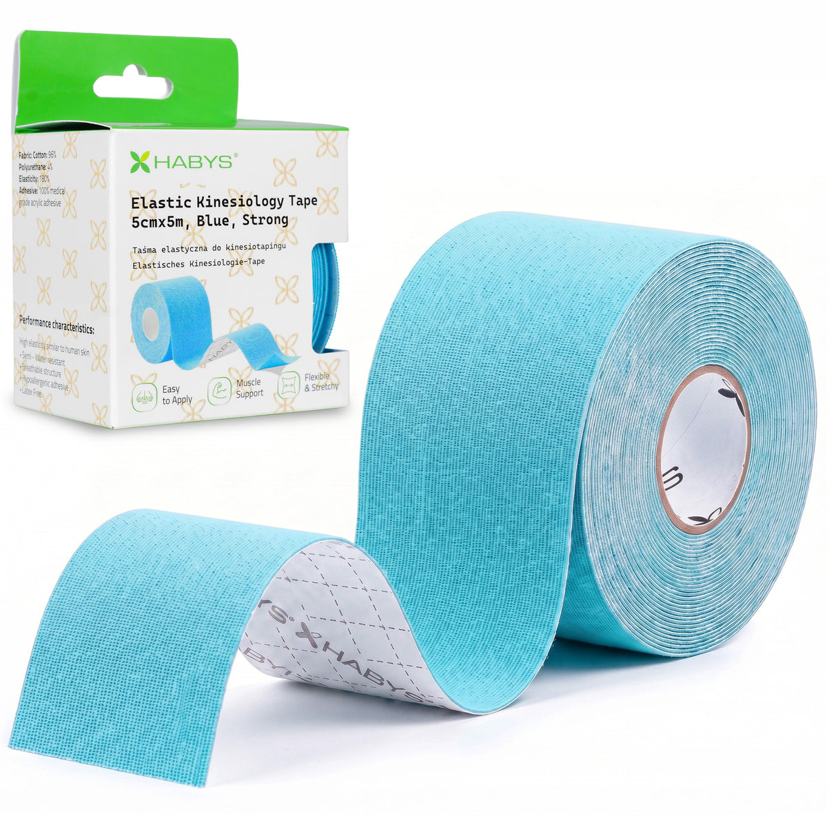 Kineziologinis teipas Habys Strong, 5 cm × 5 m – Mėlynas