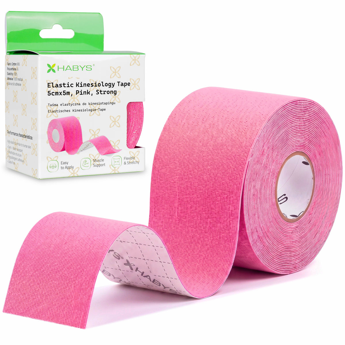 Kineziologinis teipas Habys Strong, 5 cm × 5 m – Rožinis