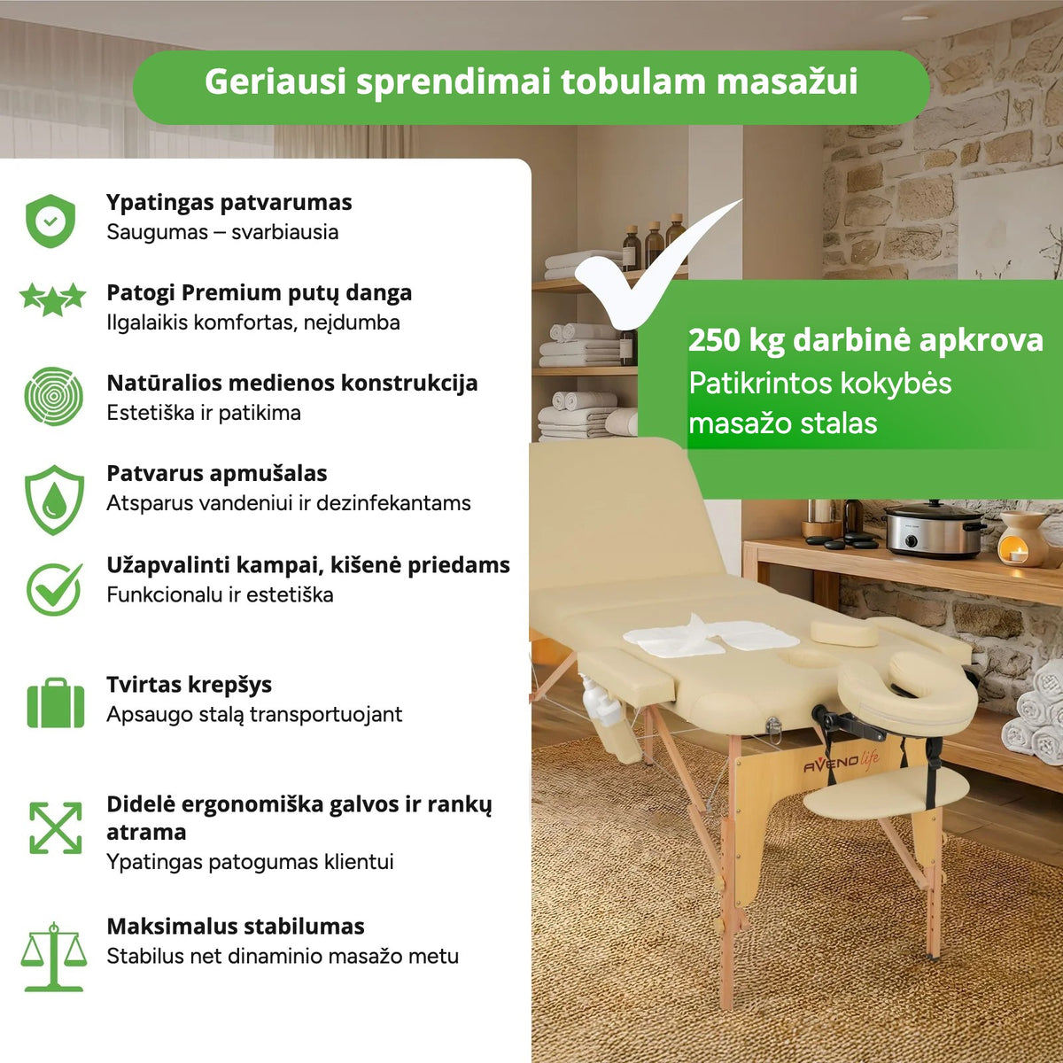 Sulankstomas 3 segmentų masažo stalas Habys Aveno Life Bianca – vaizdas 2
