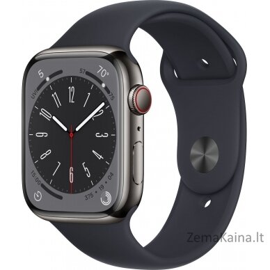 Apple Watch 8 GPS + mobilusis 45 mm grafito nerūdijančio plieno išmanusis laikrodis tamsiai mėlynas (MNKU3UL/A)