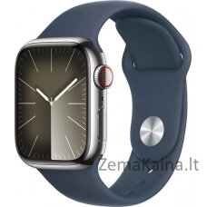 Išmanusis laikrodis Apple Watch 9 GPS + Cellular 41 mm sidabrinis nerūdijančio plieno sportinis M/L mėlynas (MRJ33QP/A)