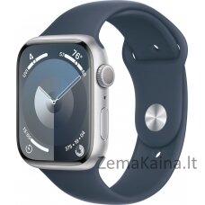 Apple Watch 9 45 mm GPS sidabrinis išmanusis laikrodis Alu Sport M/L Blue (MR9E3QI/A)