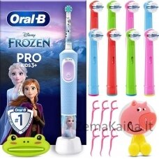 „Oral-B Vitality Pro 103“ šaldytas dantų šepetėlis + 8 x galvutės + dantų pastos spaustukas + „Frozen“ galvutės laikiklis