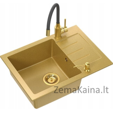 Steiner ART JOHNNY 116 kriauklė (60x44x18,5) GraniteQ Art Gold su rankiniu sifonu, Maggie čiaupas ir dozatorius - auksinis