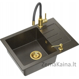 Steiner ART JOHNNY 116 kriauklė (60x44x18,5) GraniteQ Art Gold Black Pearl su rankiniu sifonu, Maggie čiaupu ir dozatoriumi - juodo aukso opalas