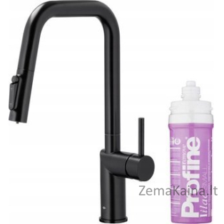 KFA DUERO PURE STYLE IŠtraukiamas virtuvinis maišytuvas KITCHEN FATTER SU VANDENS FILTRACIJOS FUNKCIJA IR IŠSIŠUKAMAS SNAGA + PROFINE LILAC S FILTRAS RINKINYS, JUODAS