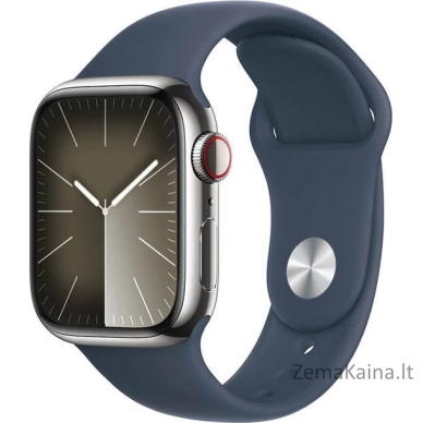 Išmanusis laikrodis Apple Watch 9 GPS + Cellular 41 mm sidabrinis nerūdijančio plieno sportinis M/L mėlynas (MRJ33QP/A)