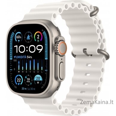 „Apple Watch Ultra 2“ GPS + mobilusis 49 mm titano dėklas „Ocean Band“ išmanusis laikrodis, baltas (MREJ3WB/A)