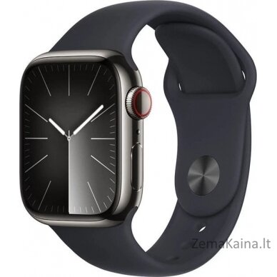 Išmanusis laikrodis Apple Watch 9 GPS + mobilusis 41 mm grafitas iš nerūdijančio plieno sportinio S/M grafito (MRJ83QP/A)