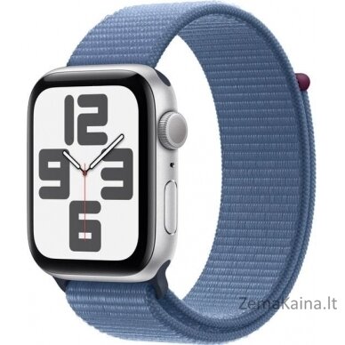 „Apple Watch SE 2023“ GPS išmanusis laikrodis, 44 mm sidabrinis „Alu Sport Loop Blue“ (MREF3)