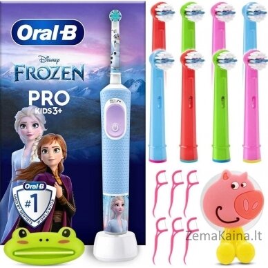 „Oral-B Vitality Pro 103“ šaldytas dantų šepetėlis + 8 x galvutės + dantų pastos spaustukas + „Frozen“ galvutės laikiklis