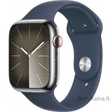 Išmanusis laikrodis Apple Watch 9 GPS + Cellular 45 mm sidabrinis nerūdijančio plieno sportinis M/L mėlynas (MRMP3QP/A)