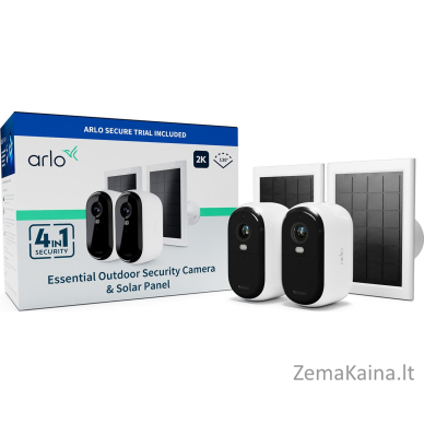 Arlo ARLO ESSENTIAL 2 2K lauko kamera, 2 pakuotės, W/2 saulės kolektorių BNDL IP kamera