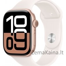 „Apple“ išmanusis laikrodis „Apple Watch Series 10“ GPS + mobilusis 42 mm rožinio aukso spalvos aliuminio dėklas su šviesia paraudimo sportine apyranke – S/M