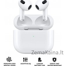 „Apple“ ausinės „Apple AirPods“ (3 kartos) su „Lightning“ įkrovimo dėklu, belaidis ryšys, skambučiai / muzika, ausinės, balta