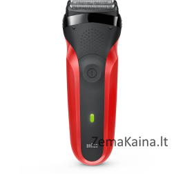 Braun Series 3 300s, folijos skustuvas, 2 SensoFoil, juoda, raudona, LED, baterija, nikelio-metalo hidridas (NiMH)