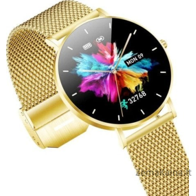 Išmanusis laikrodis Manta Smartwatch moteriškas laikrodis Alexa Lux Gold + rožinis dirželis