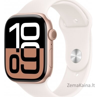 Apple išmanusis laikrodis Apple Watch Series 10 GPS 42mm Rose Gold aliuminio dėklas su šviesiai nuspalvintu sportiniu apyranke – M/L