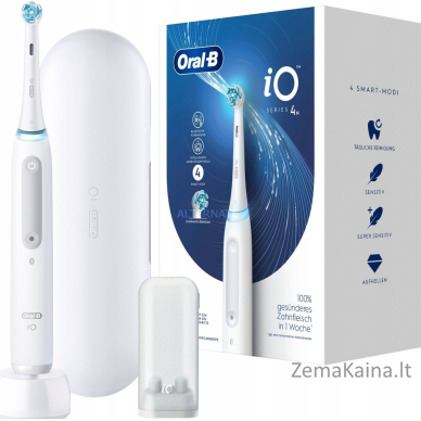 Braun Oral-B iO Series 4, elektrinis dantų šepetėlis (Spalva: BALTA, gana Spalva: BALTA)