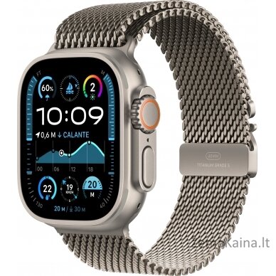 Išmanusis laikrodis Apple Watch Ultra 2 GPS + mobilusis 49 mm natūralaus titano dėklas Milanese Loop S pilkas (MX4M3FD/A)