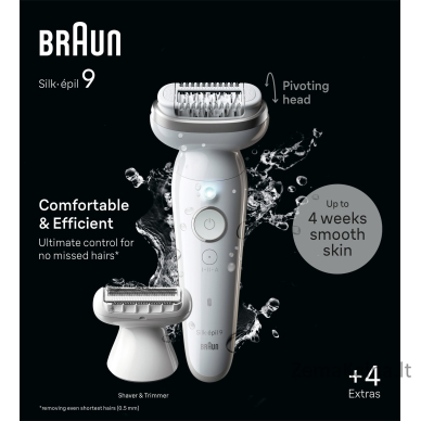 Braun Silk-épil 9 9-041, Sidabras, 40 pincetų, MicroGrip, Baterija, 100–240 V, 50/60 Hz