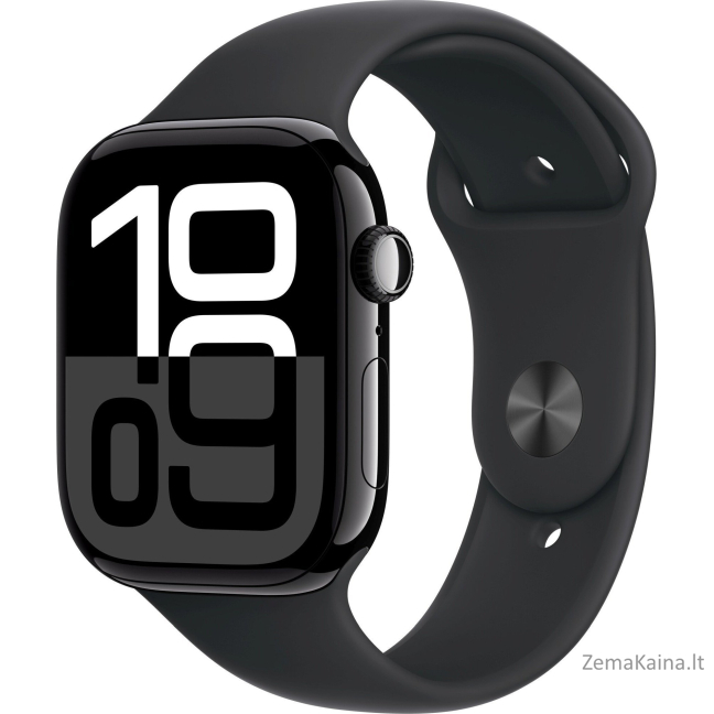 Apple išmanusis laikrodis Apple Watch Series 10 GPS + Cellular 46mm Jet Black aliuminio dėklas su juoda sportine apyranke – M/L
