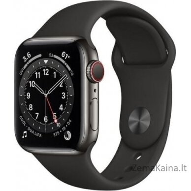 „Smartwatch Apple Watch“ serija 6 GPS + Cellular 40mm pilkos spalvos plieno juodas sportas juodas (M06x3WB/A)