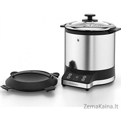 WMF WMF mini ryžių viryklė (220 W, su priešpiečių dėžute, garintuvas, taupantis vietą, vidinis puodas su išsinešimui dangteliu (1,0 l)) cromargan matinis