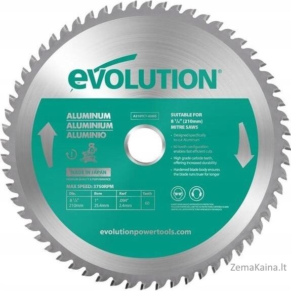 „Evolution Widiowa TCT“ pjūklas, skirtas pjaustyti aliuminį 210 mm 60z - įstrižai pjūklams