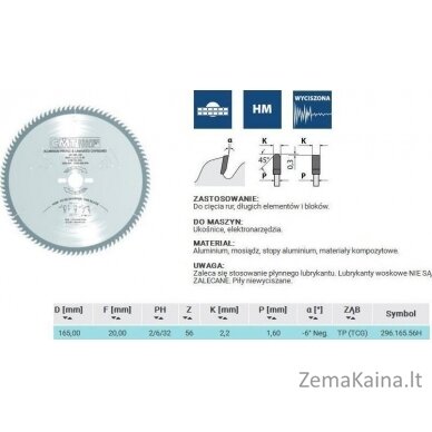 CMT 296.165.56H Pjūklas HW D = 165 F = 20 Z = 56