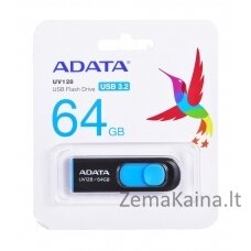 ADATA 64GB DashDrive UV128 USB atmintukas USB A tipo 3.2 Gen 1 (3.1 Gen 1) Juoda, Mėlyna