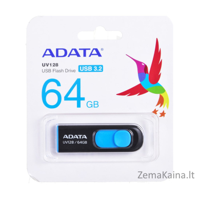 ADATA 64GB DashDrive UV128 USB atmintukas USB A tipo 3.2 Gen 1 (3.1 Gen 1) Juoda, Mėlyna 1