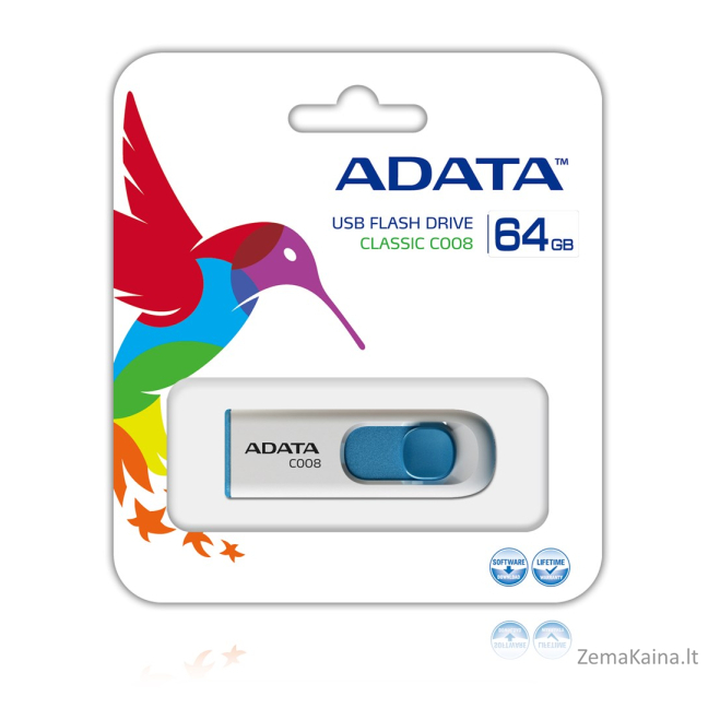 ADATA 64GB C008 USB atmintukas USB A tipo 2.0 Mėlyna, Balta 1