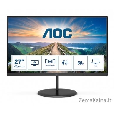 AOC V4 U27V4EA kompiuterio monitorius 68,6 cm (27") 3840 x 2160 pikseliai 4K Ultra HD LED Juoda