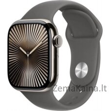 Apple išmanusis laikrodis Apple Watch Series 10 GPS + mobilusis 42 mm natūralaus titano dėklas su akmens pilka sportine apyranke – S/M