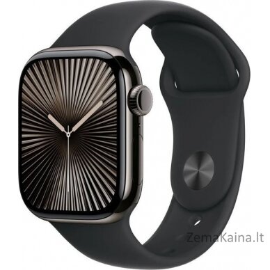 Apple išmanusis laikrodis Apple Watch Series 10 GPS + mobilusis 46 mm skalūninis titano dėklas su juoda sportine apyranke – S/M