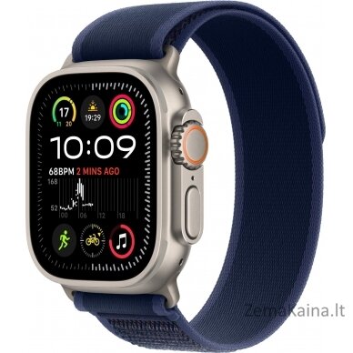 „Apple“ išmanusis laikrodis „Apple Watch Ultra 2“ GPS + mobilusis 49 mm natūralaus titano dėklas su mėlyna „Trail“ kilpa – M/L