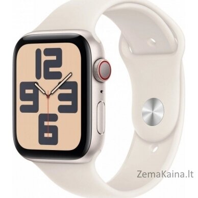 Apple Watch SE GPS + Cellular išmanusis laikrodis, 44 mm moonglow aliuminio dėklas su moonglow sportine apyranke – M/L dydis