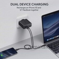 AUKEY PA-D5 GaN mobiliojo įrenginio kroviklis Juoda 2xUSB C Power Delivery 3.0 63W 6A Dynamic Detect