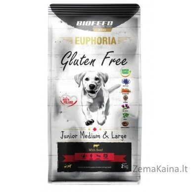 BIOFEED Euphoria Gluten Free Junior medium & large Beef - dry dog food - 2kg