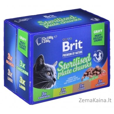 BRIT Premium Cat Sterilised Plate - drėgno kačių ėdalo - 12x100g