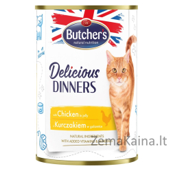 BUTCHER'S Delicious Dinners Vištienos gabalėliai drebučiuose - drėgnas kačių maistas - 400g