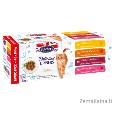 BUTCHER'S Delicious Dinners Jumbo Pack - drėgno kačių ėdalo - 4 x 100g