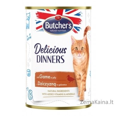 BUTCHER'S Delicious Dinners Pieces su elniena drebučiuose - drėgnas kačių ėdalas - 400g