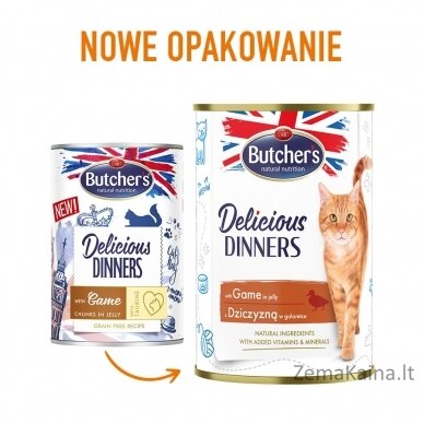 BUTCHER'S Delicious Dinners Pieces su elniena drebučiuose - drėgnas kačių ėdalas - 400g 1