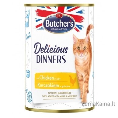 BUTCHER'S Delicious Dinners Vištienos gabalėliai drebučiuose - drėgnas kačių maistas - 400g