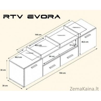 Cama EVORA WE/CZ TV stovas / baldas garso ir vaizdo aparatūrai 2 stalčiai 1